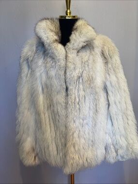 Vintage SAGA FOX Genuine White Fox Fur Chubby Coat Jacket Cream Premium S
